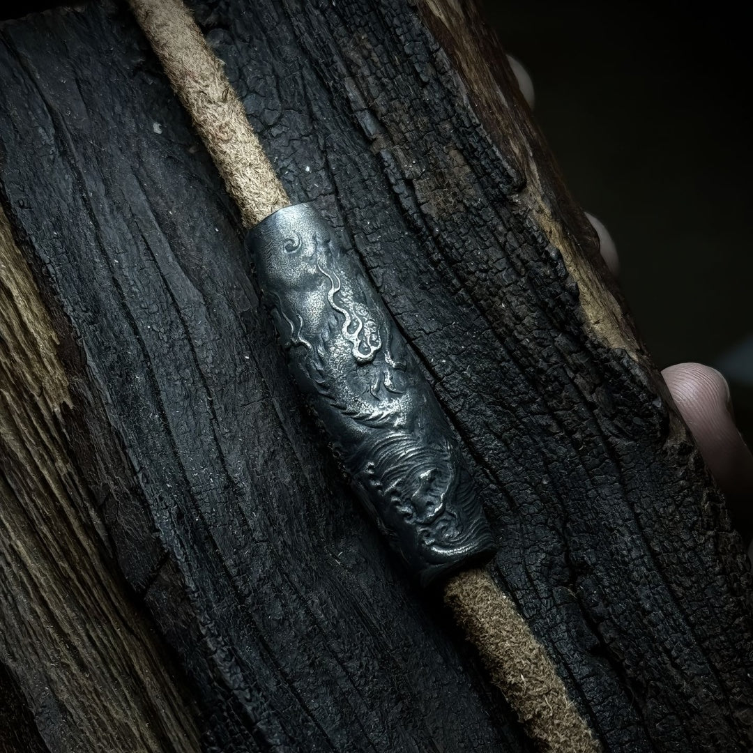 Silver Dzi Bead with Dragon Coil